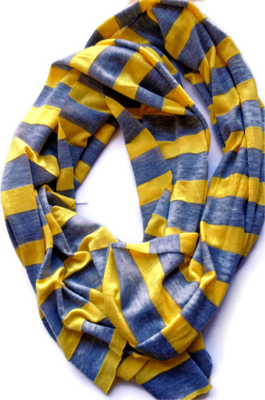 Lemon Yellow And Gray Stripe Scarf, Cotton Jersey Slub Knit Scarf ...